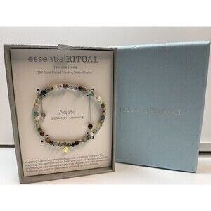 essential RITUAL Agate Genuine Stone 18k Plated Charm Adjustable Bracelet New